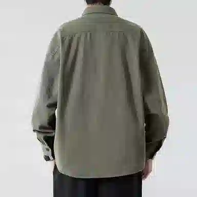 顶峰保罗 美式复古工装长袖衬衫无性别主义宽松百搭翻领开衫单排扣纯棉上衣休闲时尚潮牌夹克 男女同款