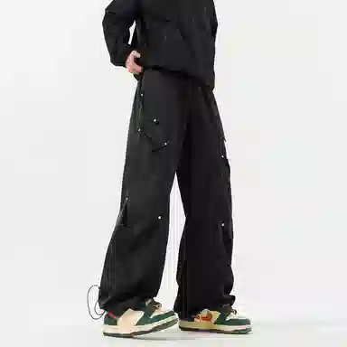 顶峰保罗 美式潮牌纯色简约高级感直筒阔腿长裤复古高街痞帅宽松舒适小众百搭运动休闲裤 男女同款