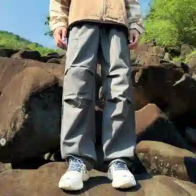 顶峰保罗 美式高街防风防水软壳机能风直筒裤无性别主义户外登山骑行山系伞兵工装褶皱运动阔腿长裤显高显瘦宽松百搭垂感休闲裤 男女同款