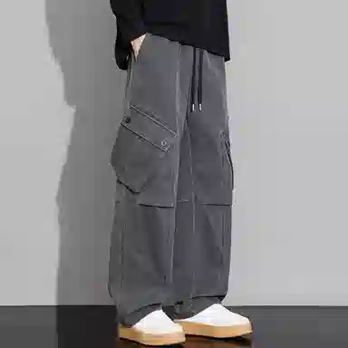 顶峰保罗 山系机能户外登山骑行攀岩褶皱工装伞兵裤无性别主义潮牌宽松直筒阔腿裤高街痞帅百搭弹力抽绳显高显瘦拖地垂感休闲裤 男女同款