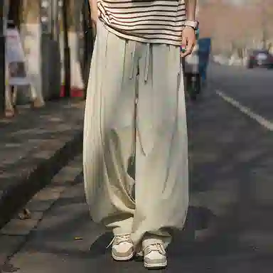 顶峰保罗 无性别主义日系弯刀薄款垂感阔腿长裤加肥加大码灯笼裤宽松直筒裤子亲肤透气时尚百搭休闲裤 男女同款
