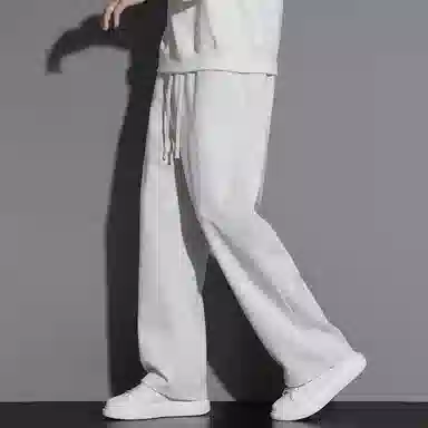 顶峰保罗 冰丝直筒阔腿无性别主义纯色基础款运动拖地卫裤弹力抽绳显高百搭宽松大码潮牌时尚垂感休闲裤 男女同款