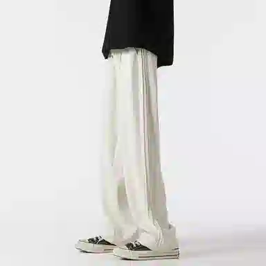 顶峰保罗 冰丝条纹直筒宽松阔腿垂感长裤无性别主义潮牌夏天薄款运动速干痞帅舒适百搭纯色休闲裤 男女同款