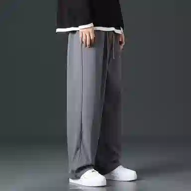 顶峰保罗 直筒阔腿运动宽松垂感潮牌垂感无性别主义显高百搭冰丝弹力抽绳显高大码基础款休闲裤 男女同款