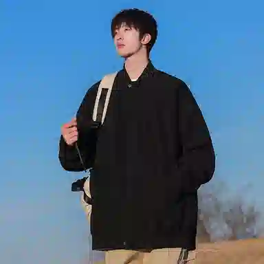 顶峰保罗 美式飞行纯色棒球领无性别主义直筒上衣外套宽松大码休闲百搭潮牌简约时尚痞帅长袖夹克 男女同款