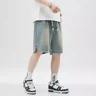 顶峰保罗 星空纹水洗撞色直筒五分裤美式复古薄款潮牌宽松舒适小众百搭休闲阔腿牛仔短裤 男女同款