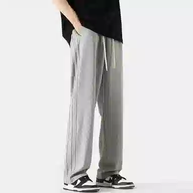 顶峰保罗 纯色冰丝垂感条纹直筒日系潮牌无性别主义宽松高街阔腿舒适百搭时尚运动裤休闲裤 男女同款