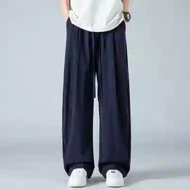 顶峰保罗 褶皱冰丝裤子百搭潮流薄款凉感亲肤透气时尚无性别主义潮牌阔腿裤垂坠感弯刀休闲裤 男女同款