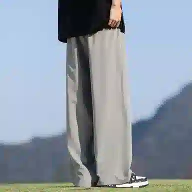 顶峰保罗 冰丝网眼透气纯色薄款无性别主义垂感阔腿长裤弹力户外健身运动百搭抽绳显高直筒宽松休闲裤 男女同款