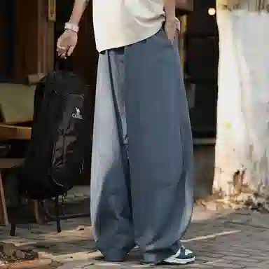 顶峰保罗 无性别主义日系弯刀薄款垂感阔腿长裤加肥加大码灯笼裤宽松直筒裤子亲肤透气时尚百搭休闲裤 男女同款