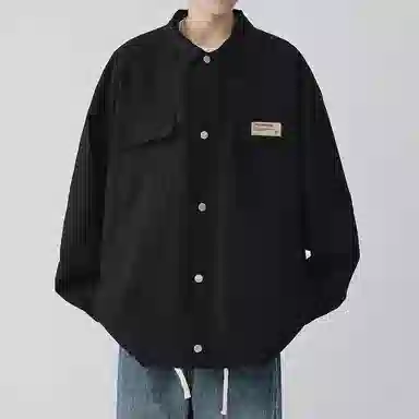 顶峰保罗 美式纯色翻领上衣无性别主义宽松休闲痞帅百搭潮牌衬衫式外套夹克 男女同款