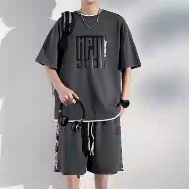 顶峰保罗 新中式国潮冰丝健身篮球圆领短袖短裤一整套无性别主义弹力松紧腰显高宽松加肥加大舒适百搭休闲运动套装 男女同款