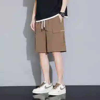 顶峰保罗 美式冰丝休闲百搭五分裤轻薄中裤潮牌痞帅松紧腰速干纯色宽松简约无性别主义直筒透气运动工装短裤 男女同款