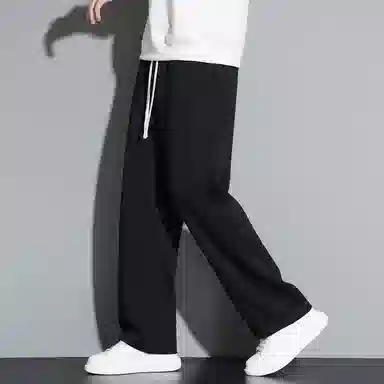 顶峰保罗 冰丝直筒阔腿无性别主义纯色基础款运动拖地卫裤弹力抽绳显高百搭宽松大码潮牌时尚垂感休闲裤 男女同款