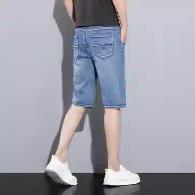 顶峰保罗 薄款透气复古水洗直筒五分裤美式高街潮牌宽松运动休闲百搭高级感阔腿牛仔短裤 男女同款