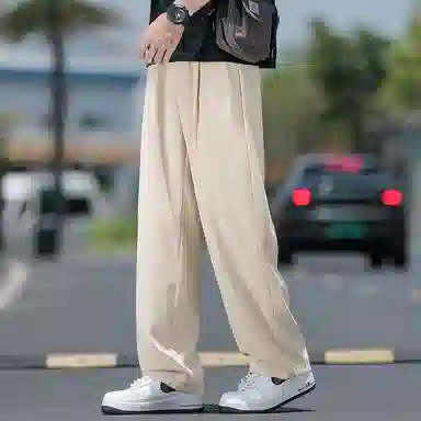 顶峰保罗 无性别主义冰丝凉感亲肤透气宽松直筒西裤美式潮流垂感长裤时尚百搭阔腿高级感休闲裤 男女同款