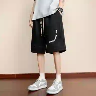 顶峰保罗 冰丝高街美式字母印花宽松大码百搭无性别主义篮球运动健身中裤弹力抽绳显高潮牌薄款休闲短裤 男女同款