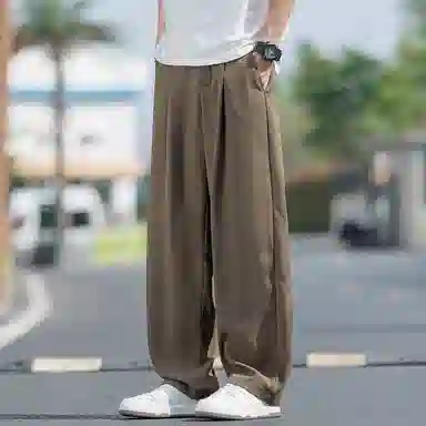 顶峰保罗 无性别主义冰丝凉感亲肤透气宽松直筒西裤美式潮流垂感长裤时尚百搭阔腿高级感休闲裤 男女同款