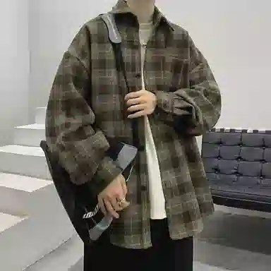 顶峰保罗 美式复古格子衬衣宽松百搭无性别主义小众设计感痞帅外套休闲简约时尚开衫直筒长袖衬衫 男女同款