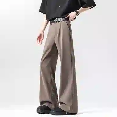 顶峰保罗 纯色垂感薄款舒适百搭直筒长裤凉感宽松小众简约高级感潮牌西装拖地阔腿 休闲裤 男女同款