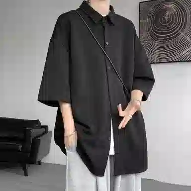 顶峰保罗 无性别主义痞帅潮牌薄款凉感亲肤透气宽松半袖休闲衬衣时尚百搭外套高级感短袖衬衫 男女同款