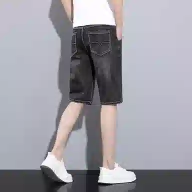 顶峰保罗 薄款透气复古水洗直筒五分裤美式高街潮牌宽松运动休闲百搭高级感阔腿牛仔短裤 男女同款