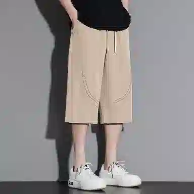 顶峰保罗 无性别主义纯色亲肤透气七分裤美式直筒凉感速干运动宽松时尚百搭抽绳休闲短裤 男女同款