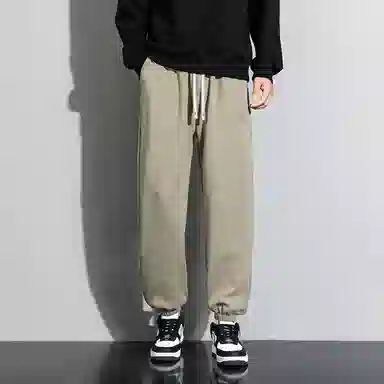 顶峰保罗 美式复古宽松舒适百搭直筒束脚九分裤无性别主义潮牌字母高街设计感运动休闲裤 男女同款