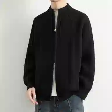 顶峰保罗 日系慵懒风潮牌立领双拉链开衫外套高街百搭无性别主义宽松大码休闲运动纯色上衣显高显瘦轻熟风毛衣 男女同款