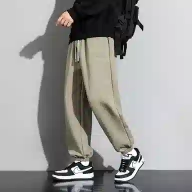 顶峰保罗 美式复古宽松舒适百搭直筒束脚九分裤无性别主义潮牌字母高街设计感运动休闲裤 男女同款