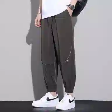 顶峰保罗 无性别主义冰丝裤子薄款亲肤透气凉感宽松束脚大码速干垂感运动时尚百搭潮流九分休闲裤 男女同款