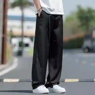 顶峰保罗 无性别主义冰丝凉感亲肤透气宽松直筒西裤美式潮流垂感长裤时尚百搭阔腿高级感休闲裤 男女同款