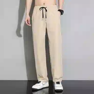 顶峰保罗 冰丝凉感透气宽松直筒长裤无性别主义潮牌薄款垂感阔腿速干运动百搭显瘦休闲裤 男女同款