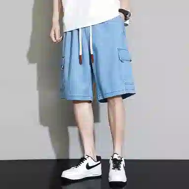 顶峰保罗 无性别主义宽松潮牌百搭直筒工装薄款五分牛仔短裤 男女同款