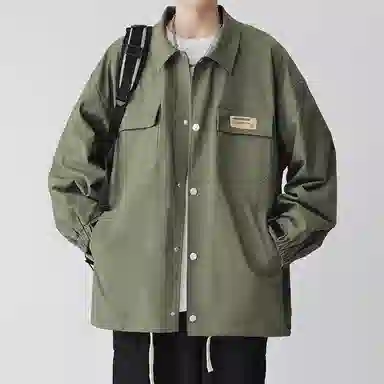 顶峰保罗 美式纯色翻领上衣无性别主义宽松休闲痞帅百搭潮牌衬衫式外套夹克 男女同款