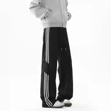 顶峰保罗 美式高街侧边条纹百搭直筒长裤复古潮流宽松舒适小众百搭痞帅设计感大码阔腿休闲裤 男女同款