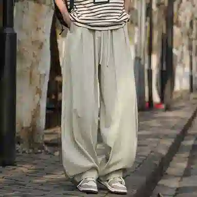 顶峰保罗 无性别主义日系弯刀薄款垂感阔腿长裤加肥加大码灯笼裤宽松直筒裤子亲肤透气时尚百搭休闲裤 男女同款