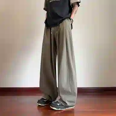 顶峰保罗 冰丝薄款纯色直筒阔腿长裤凉感透气速干宽松小众百搭运动潮牌慵懒风舒适休闲裤 男女同款