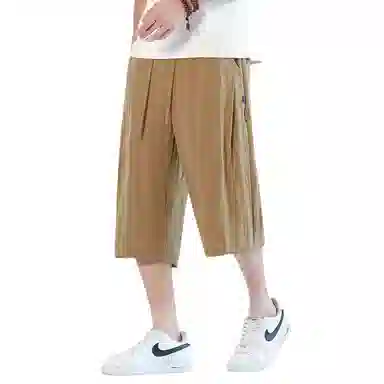 顶峰保罗 新中式莱赛尔潮流痞帅纯色无性别主义宽松大码百搭七分运动健身裤弹力抽绳显高薄款直筒休闲短裤 男女同款