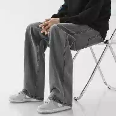 顶峰保罗 美式宽松百搭透气无性别主义弹力透气垂感休闲潮流阔腿拖地牛仔裤 男女同款