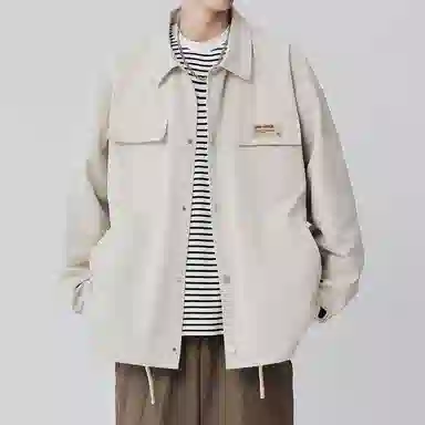 顶峰保罗 美式纯色翻领上衣无性别主义宽松休闲痞帅百搭潮牌衬衫式外套夹克 男女同款