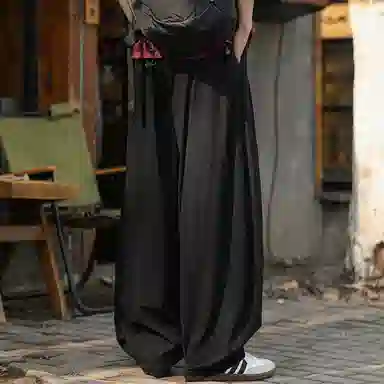 顶峰保罗 无性别主义日系弯刀薄款垂感阔腿长裤加肥加大码灯笼裤宽松直筒裤子亲肤透气时尚百搭休闲裤 男女同款