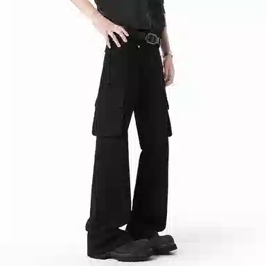 顶峰保罗 美式复古迷彩多口袋工装无性别主义微喇阔腿街头低腰高街伐木弹力长裤宽松百搭嘻哈休闲裤 男女同款