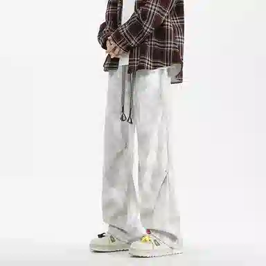 顶峰保罗 美式扎染脏脏裤高街直筒长裤无性别主义潮牌冰丝凉感褶皱设计感宽松百搭阔腿休闲裤 男女同款