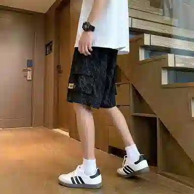 顶峰保罗 冰丝透气痞帅工装五分裤美式凉感舒适宽松百搭潮牌大码口袋直筒阔腿休闲短裤 男女同款