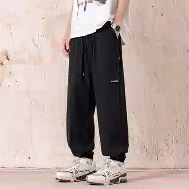 顶峰保罗 冰丝网孔潮牌薄款垂感无性别主义束脚长裤时尚百搭设计感直筒宽松运动抽绳大码休闲裤 男女同款