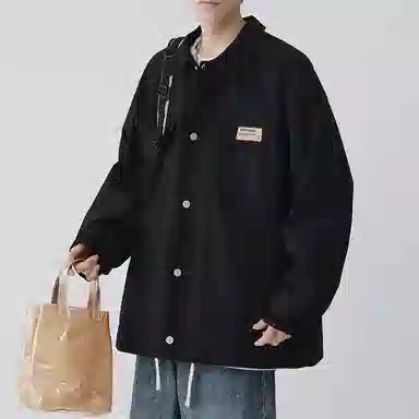 顶峰保罗 美式纯色翻领上衣无性别主义宽松休闲痞帅百搭潮牌衬衫式外套夹克 男女同款