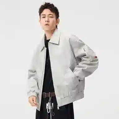 顶峰保罗 美式潮牌翻领麂皮绒工装上衣无性别主义直筒纯色高街宽松大码休闲高级感百搭长袖飞行夹克 男女同款