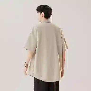 顶峰保罗 新中式竹子盘扣薄款国风宽松百搭无性别主义垂感休闲复古肌理感刺绣痞帅潮牌透气短袖衬衫 男女同款