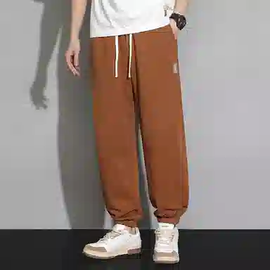 顶峰保罗 潮牌宽松大码无性别主义运动通勤束脚卫裤弹力抽绳显高百搭简约时尚加绒加厚休闲裤 男女同款